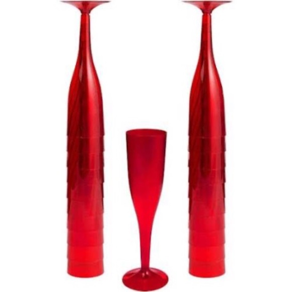 BRAND NEW sealed 20 pieces flute champagne plastic RED glasses (162ml) - Picture 1 of 2